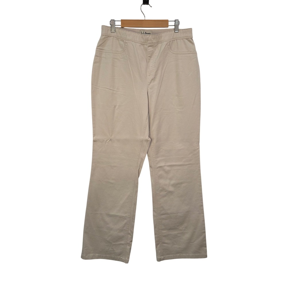 LL Bean Womens Tan Pants 12 Med Tall Straight Leg Classic Fit Pull On Stretch‎